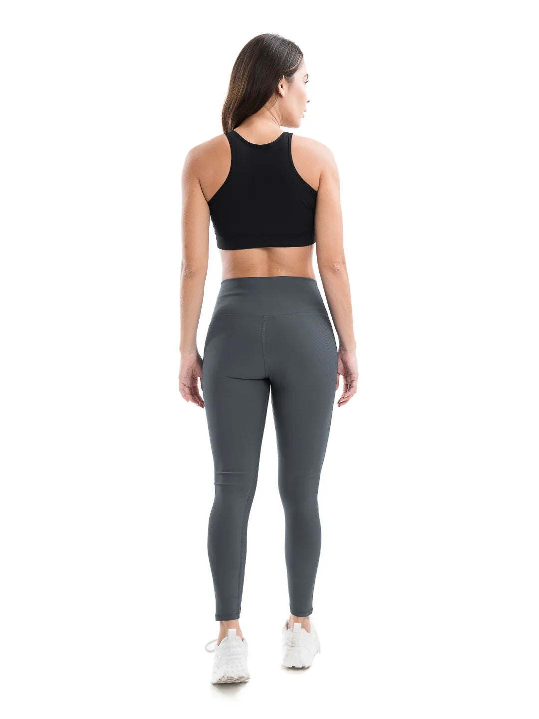 Legging deportivo gris oscuro tiro alto mujer TENFIT — vista posterior