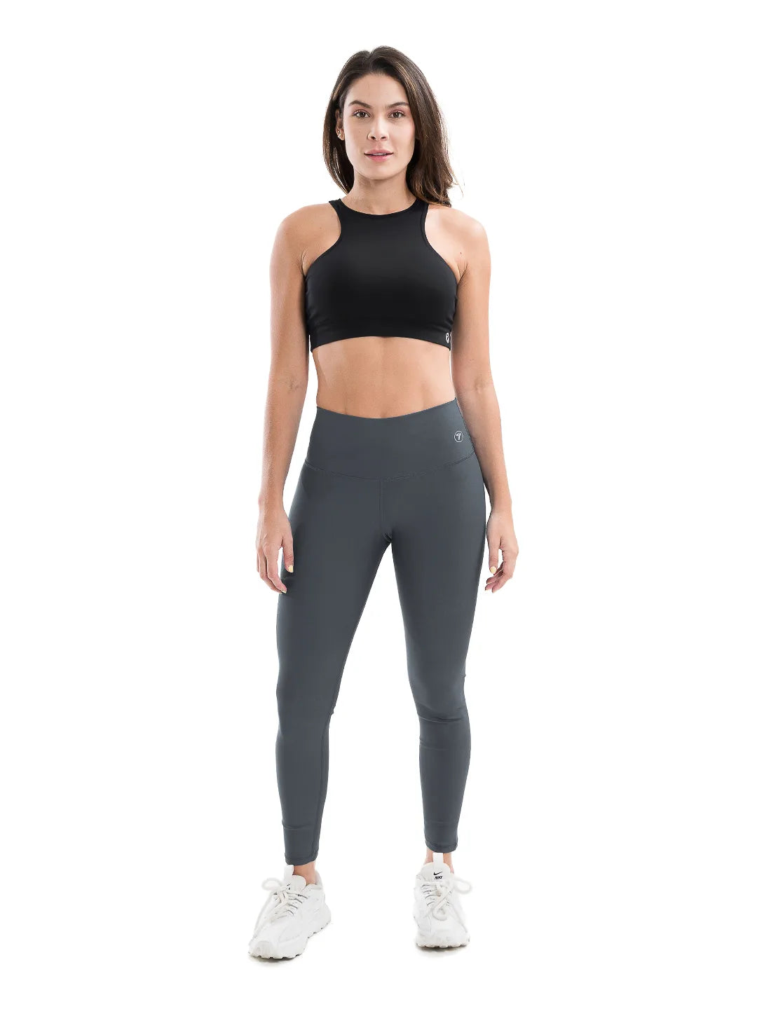 Legging deportivo gris oscuro tiro alto mujer TENFIT — vista frontal 2