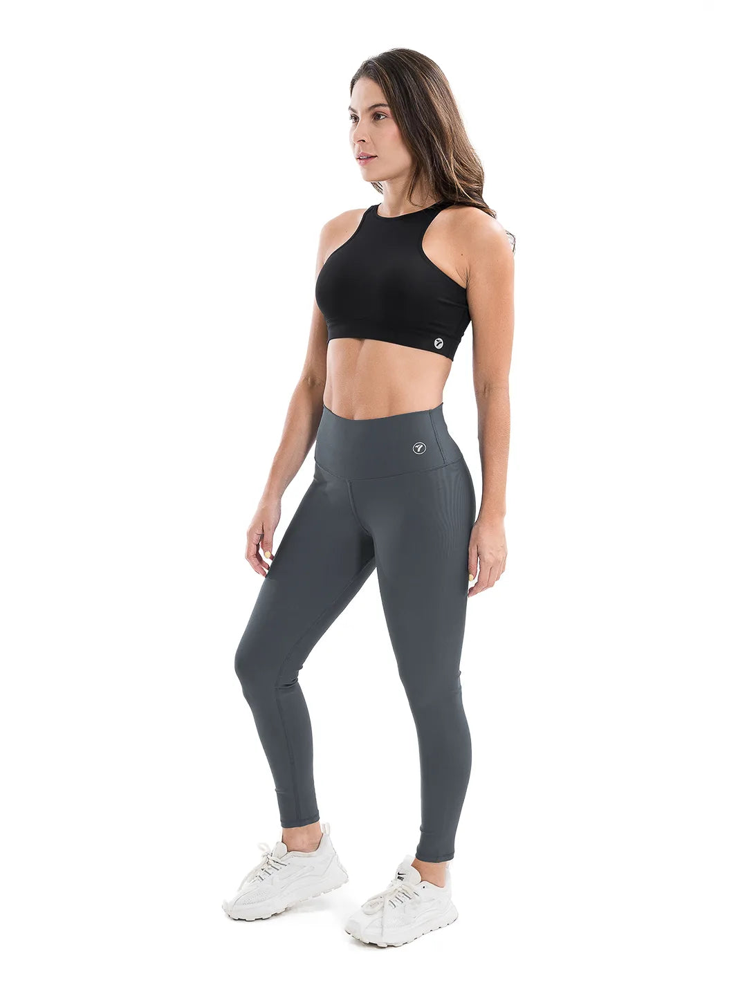 Legging deportivo gris oscuro tiro alto mujer TENFIT — vista lateral