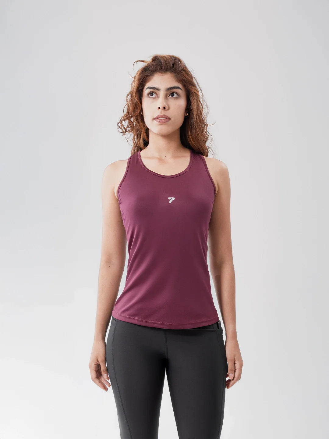 Camiseta esqueleto deportiva vinotinto oscuro mujer TENFIT — frontal