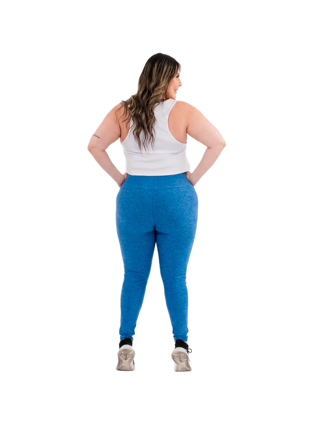 Legging azul turquí jaspe talla plus TENFIT - vista posterior silueta