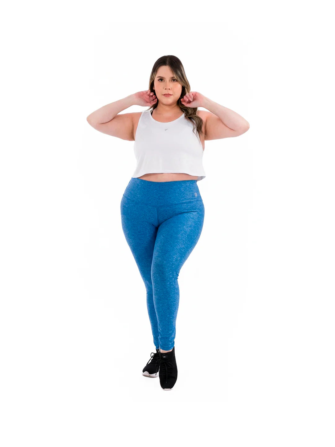 Legging azul turquí jaspe talla plus TENFIT - vista frontal detalle tejido