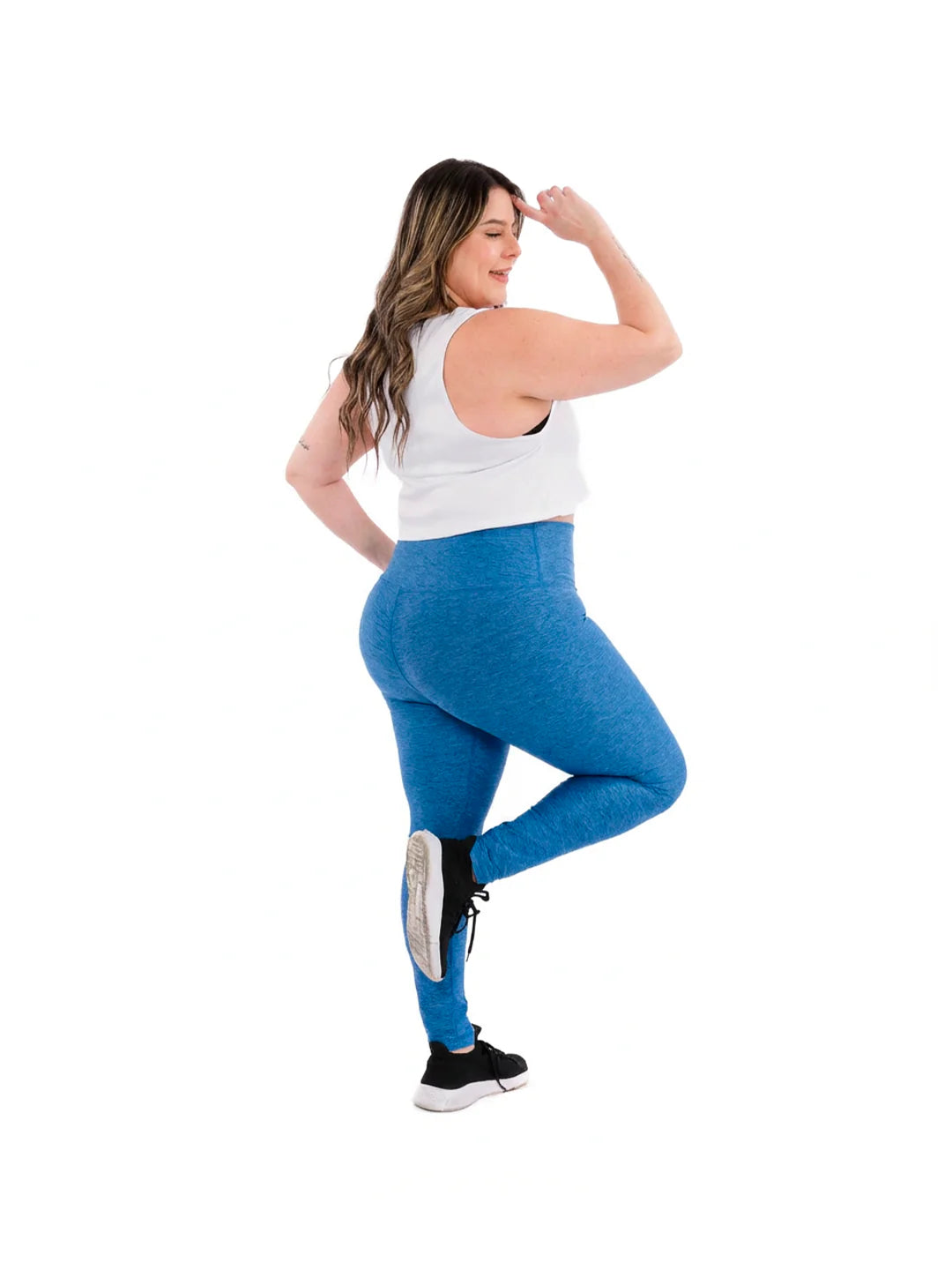 Legging azul turquí jaspe tiro alto talla plus mujer TENFIT - vista lateral