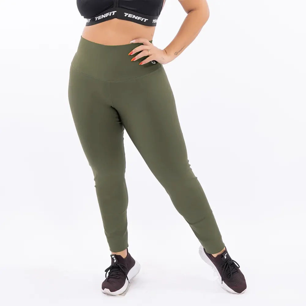 Legging deportivo verde militar tiro alto talla plus mujer TENFIT - vista frontal