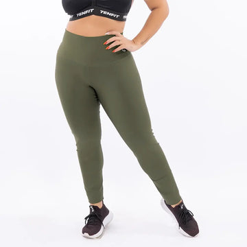 Legging deportivo verde militar tiro alto talla plus mujer TENFIT - vista frontal