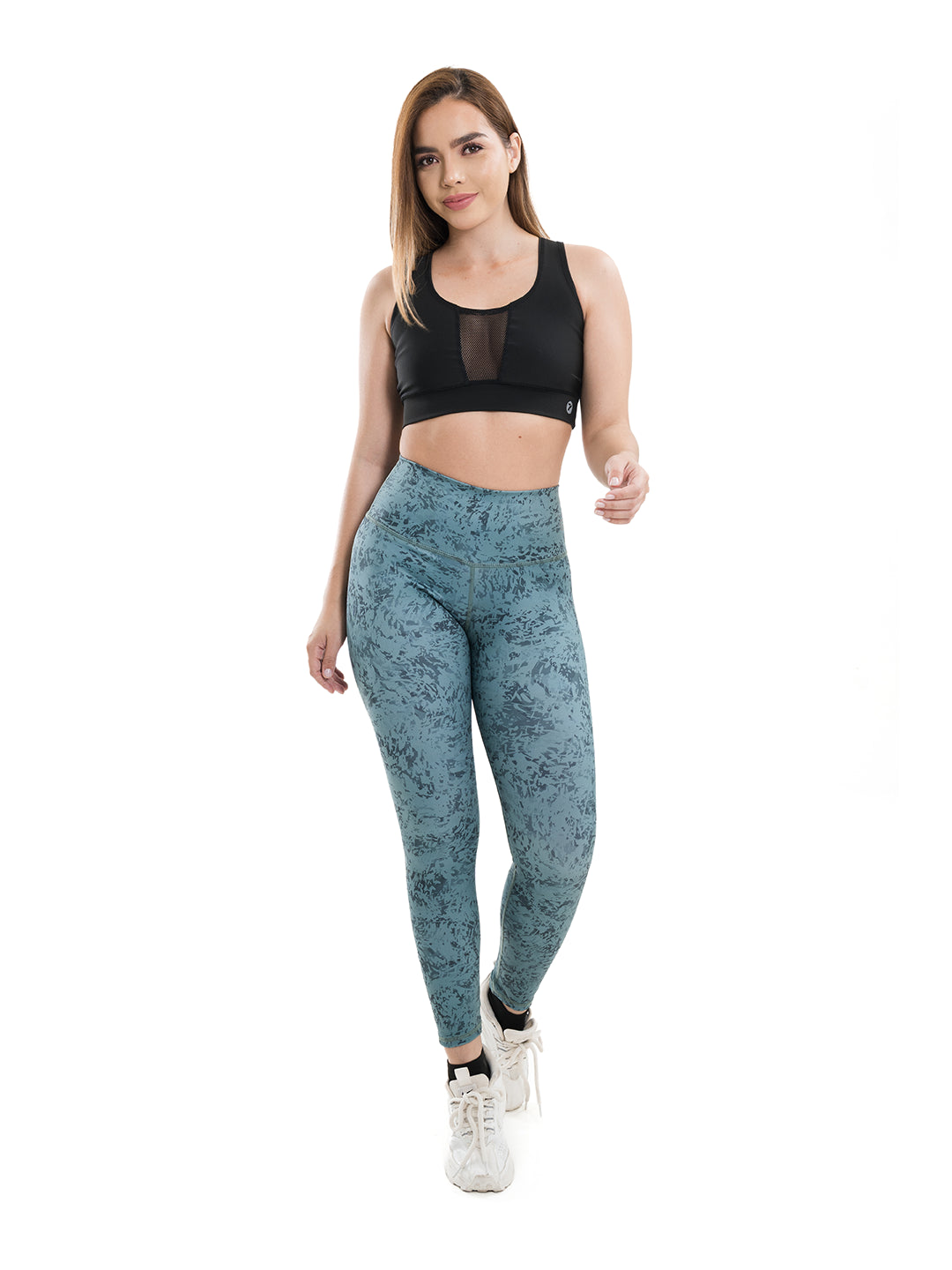 Legging sublimado verde oliva claro tiro alto mujer TENFIT - vista frontal completa