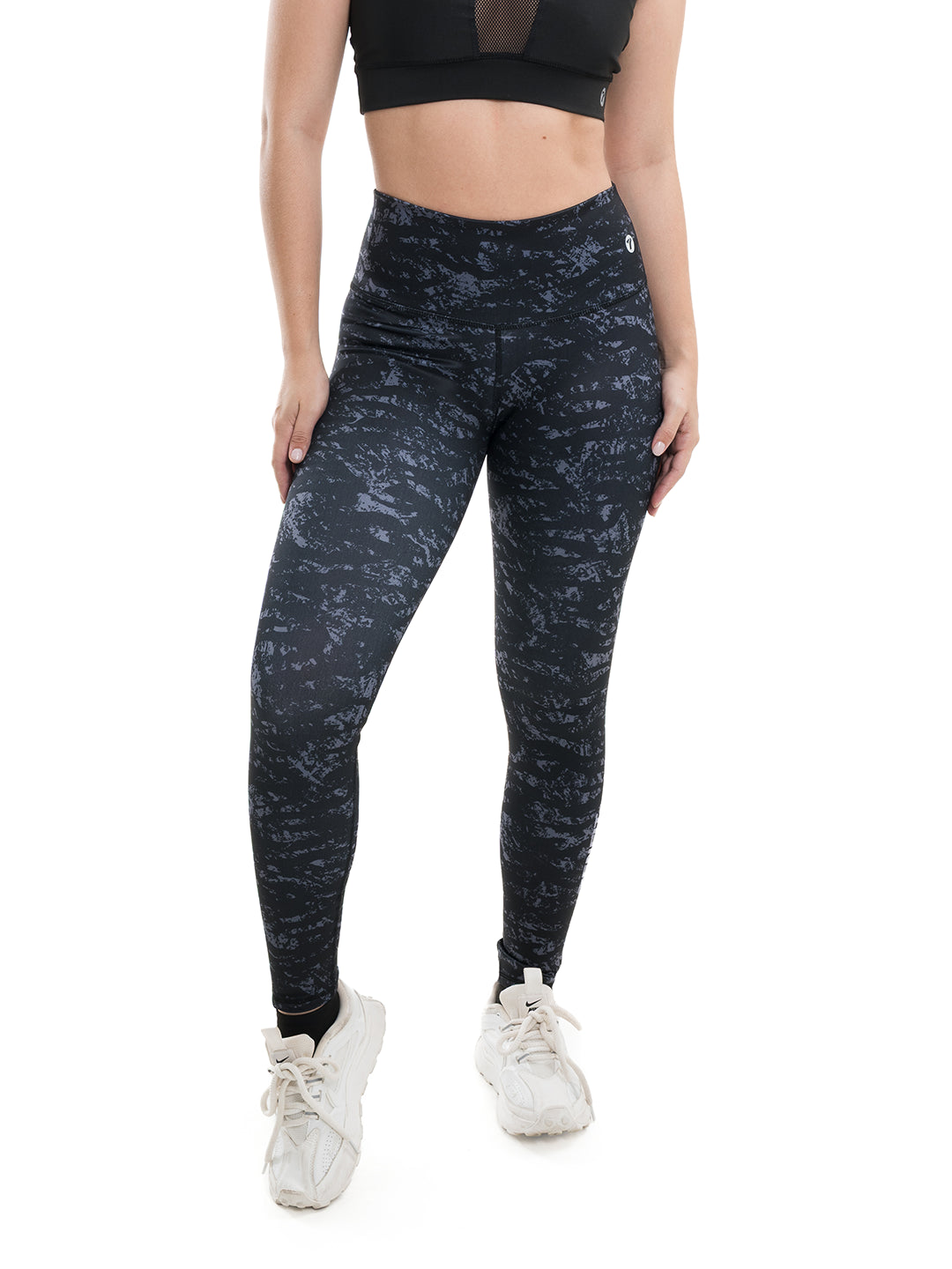 Legging negro sublimado tiro alto mujer TENFIT - vista frontal sin transparencias