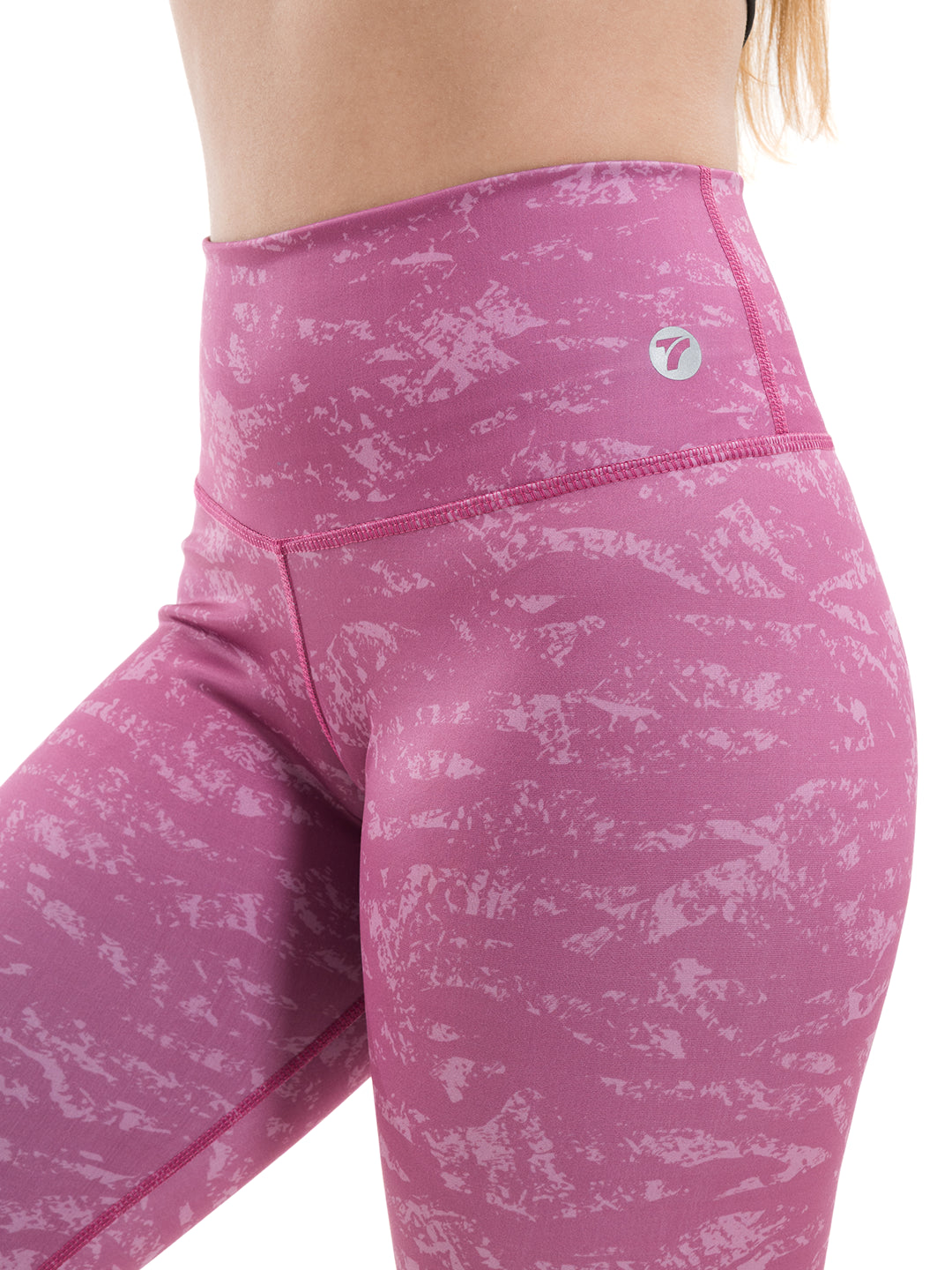 Legging rosa crepé sublimado - detalle pretina tiro alto TENFIT