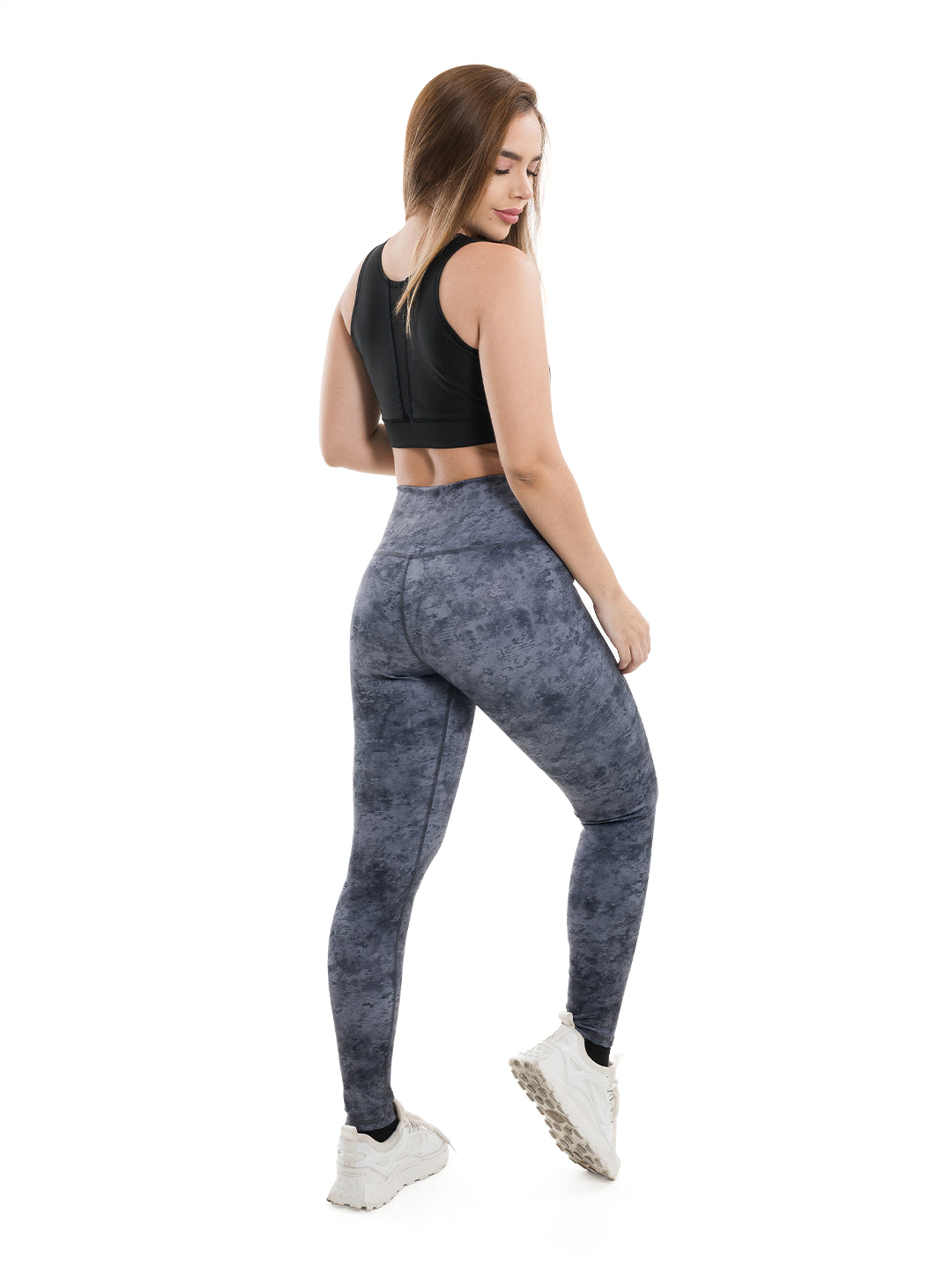 Legging gris oscuro sublimado - detalle pretina tiro alto TENFIT