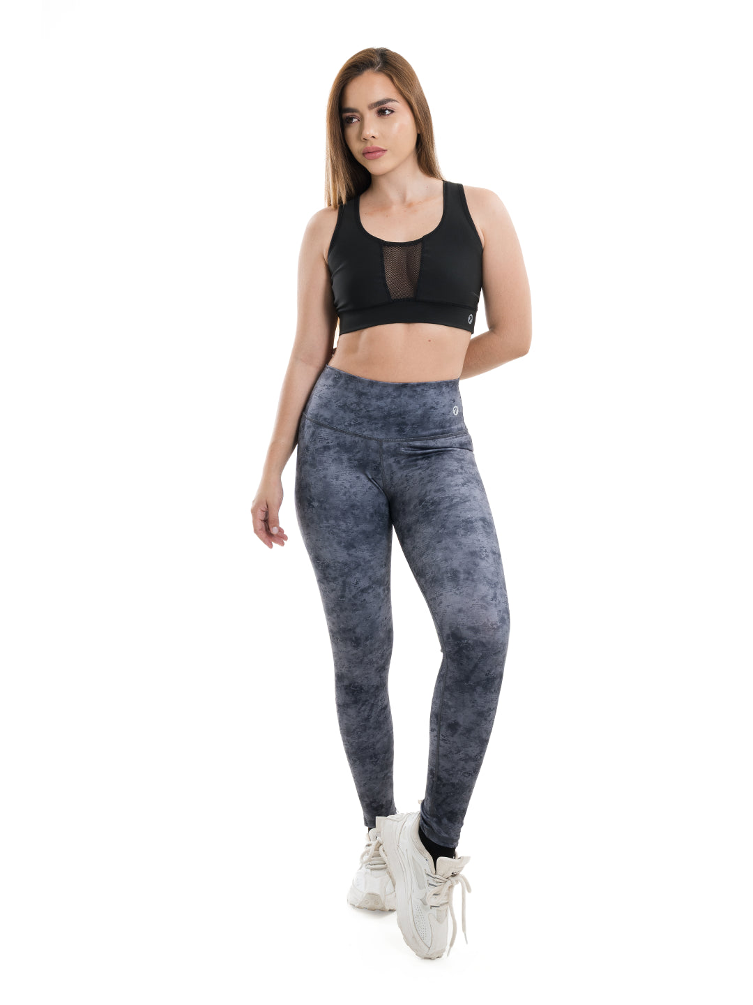 Legging sublimado gris oscuro tiro alto mujer TENFIT - vista frontal