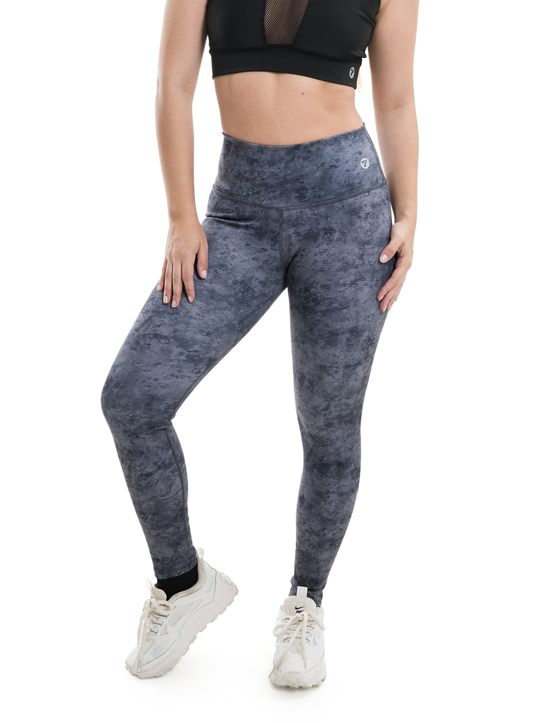 Legging sublimado gris oscuro tiro alto mujer TENFIT - vista frontal