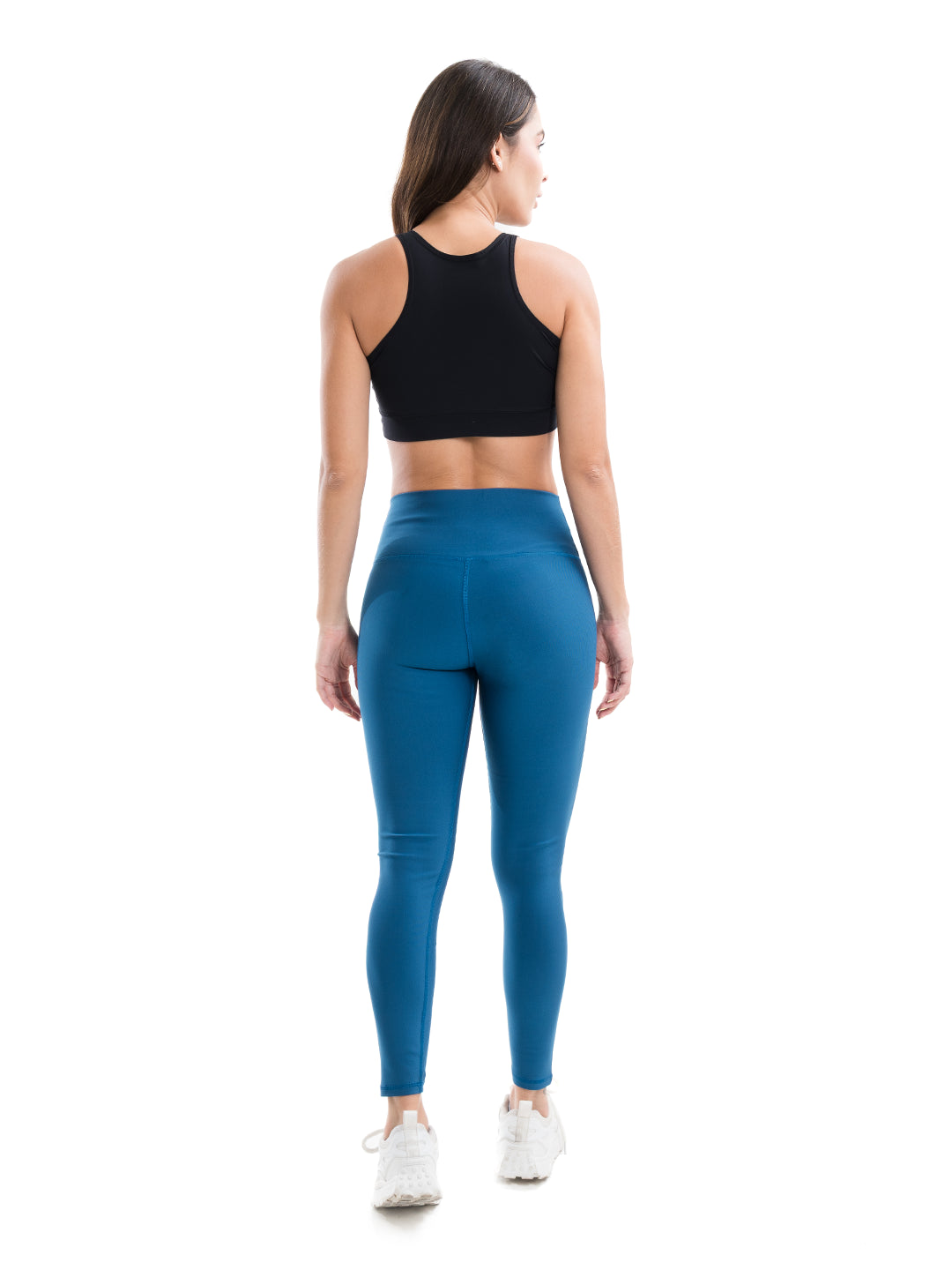 Legging deportivo azul petróleo tiro alto mujer TENFIT — vista posterior