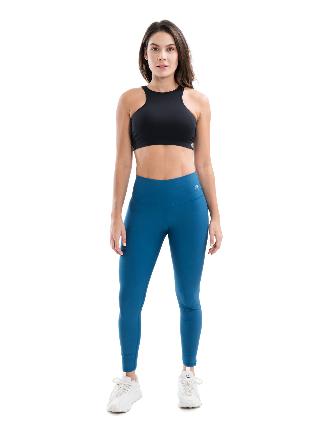 Legging deportivo azul petróleo tiro alto mujer TENFIT — vista frontal 2