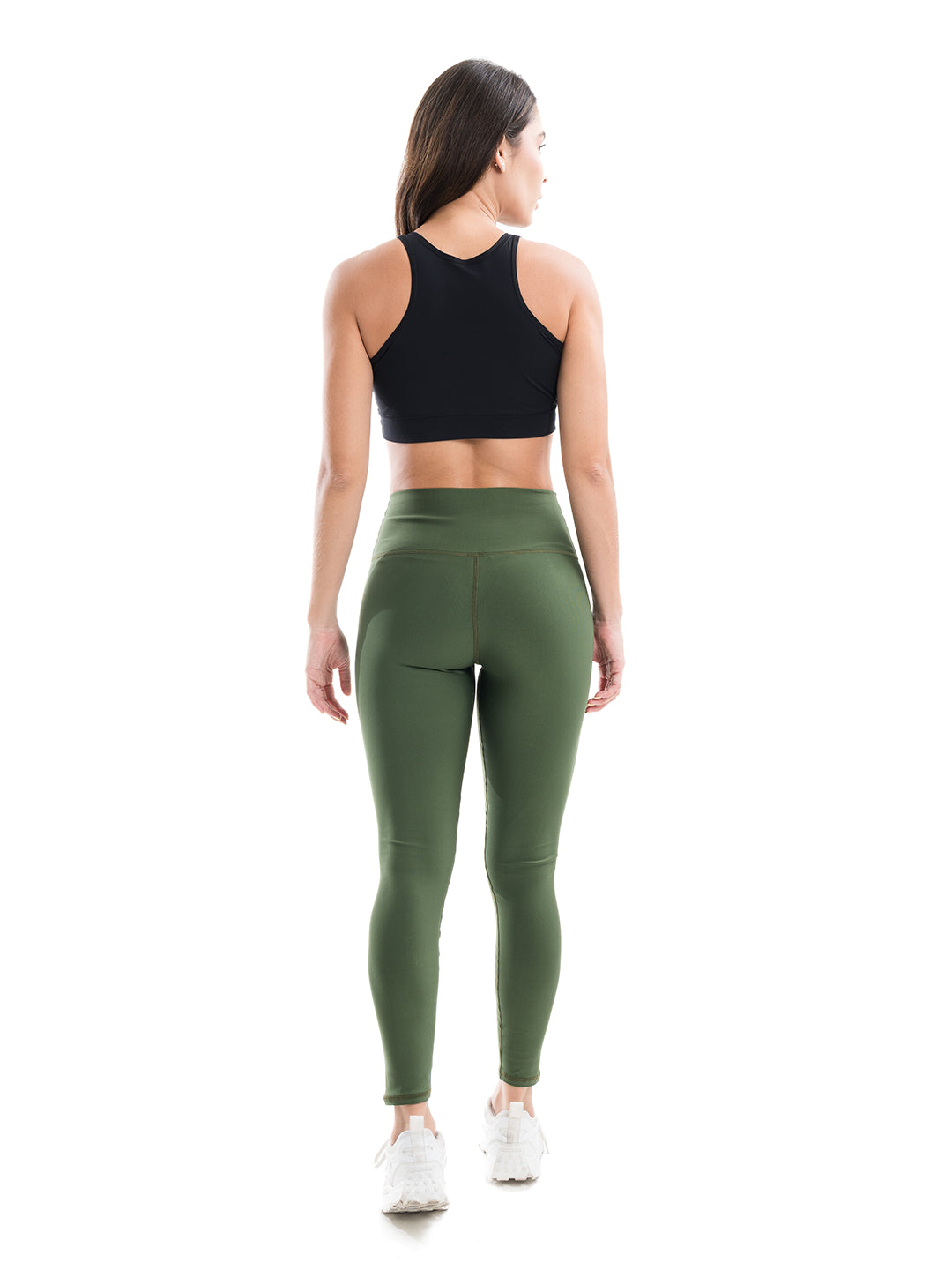 Legging deportivo verde militar tiro alto mujer TENFIT — vista posterior