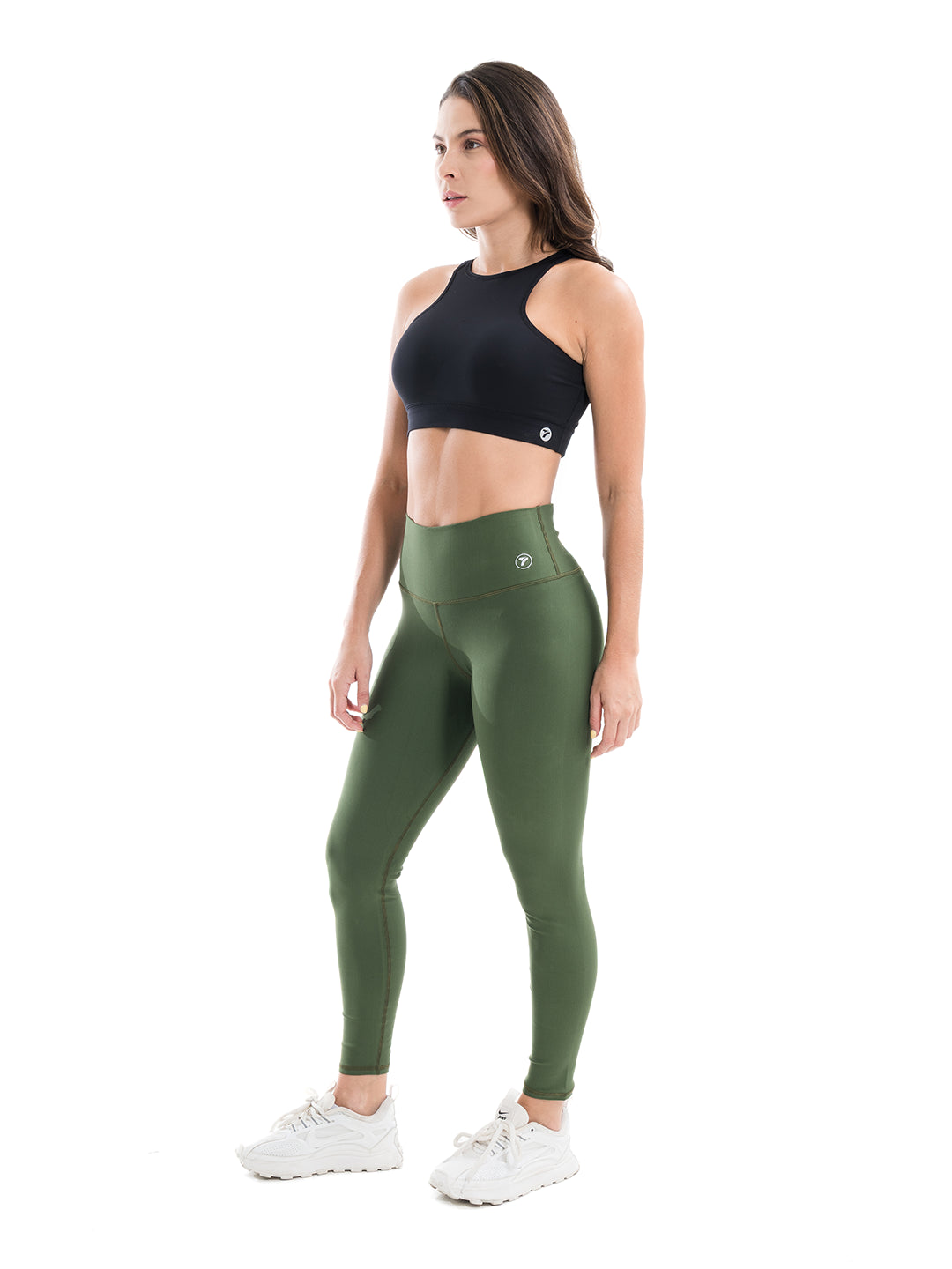 Legging deportivo verde militar tiro alto mujer TENFIT — vista lateral