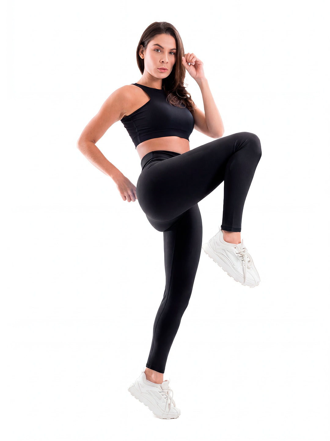 Legging deportivo negro tiro alto mujer TENFIT — pose completa