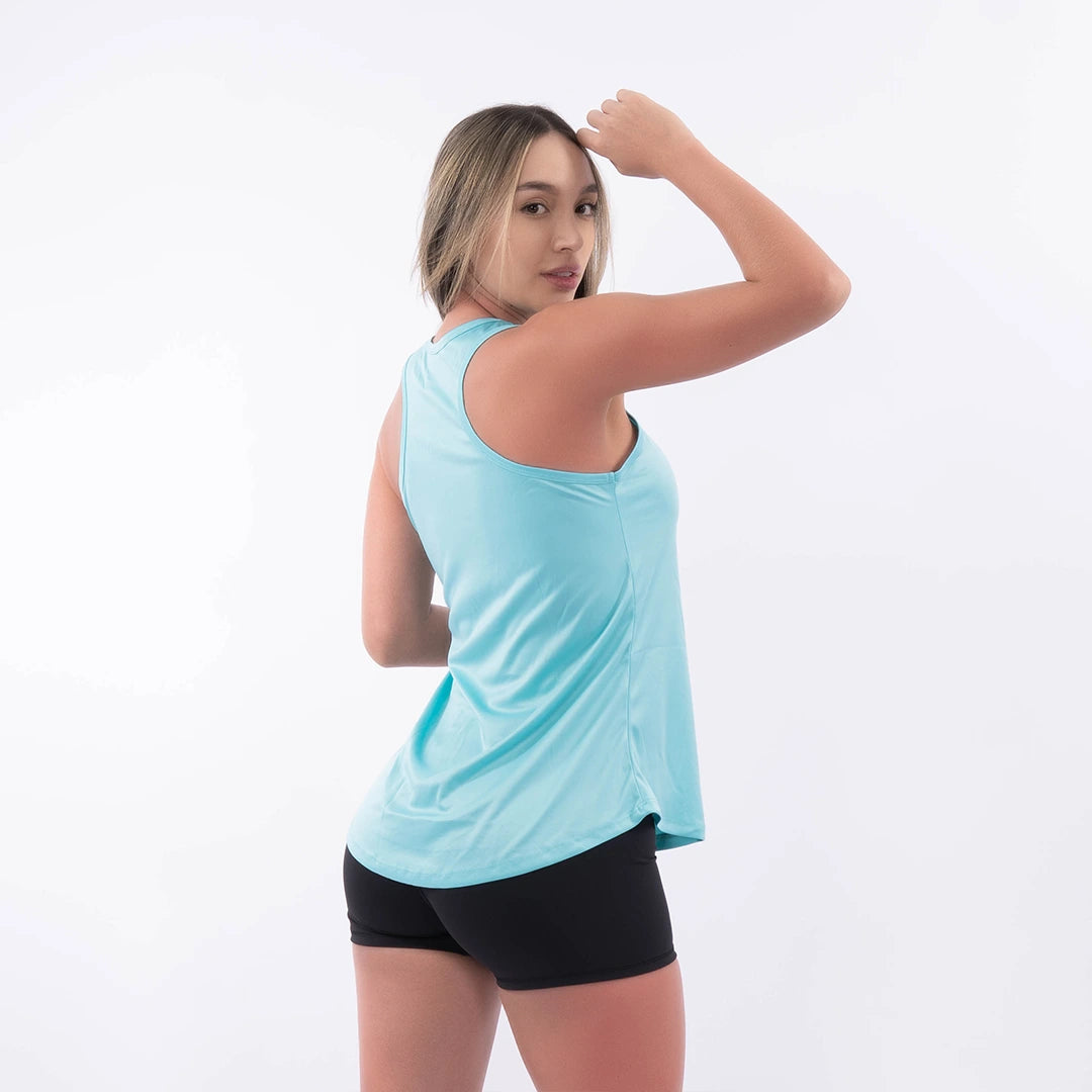 Camisilla deportiva verde menta sin mangas cola volada — ventilación TENFIT