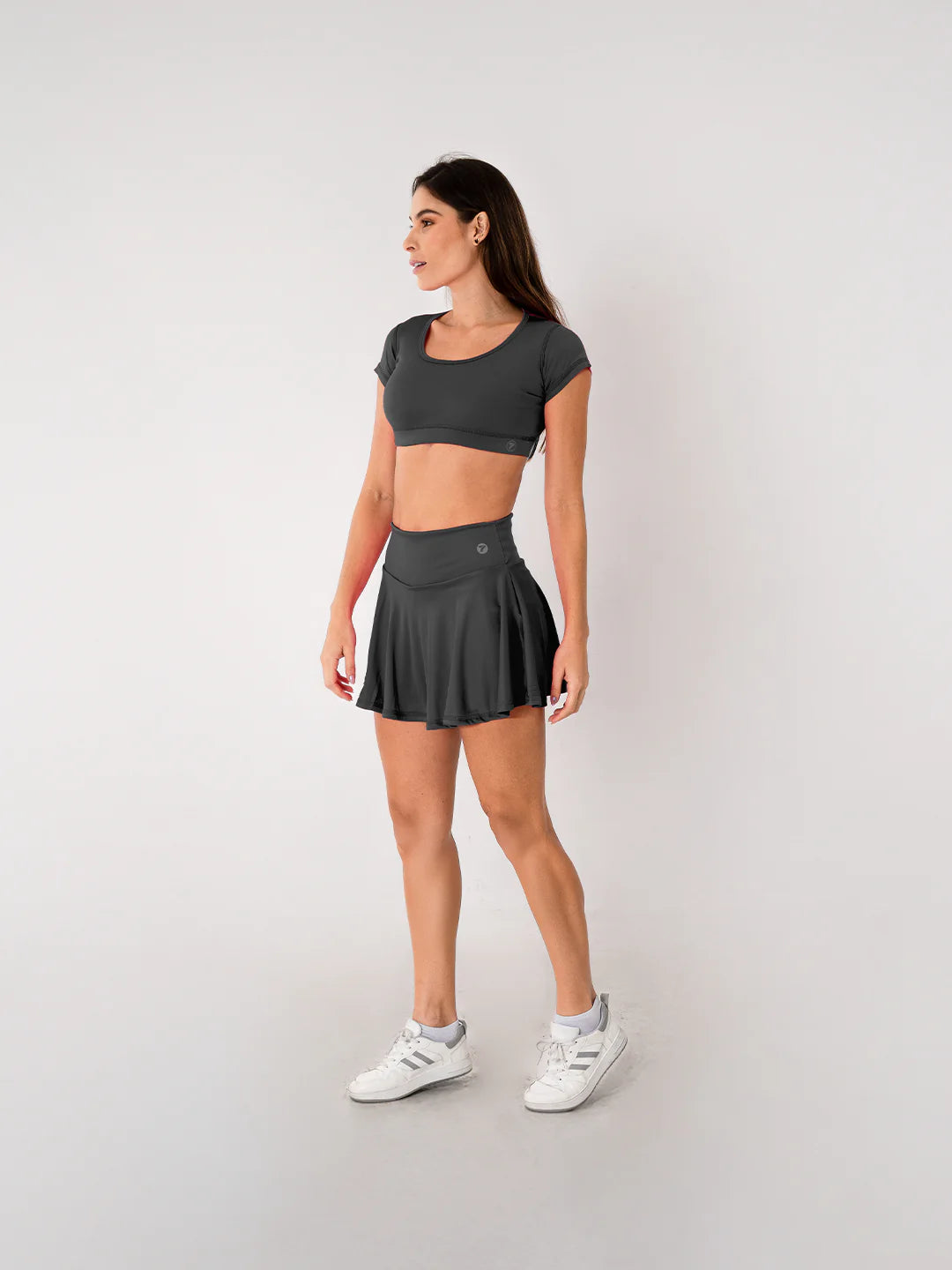 Falda deportiva gris oscuro tejido elástico secado rápido gym TENFIT