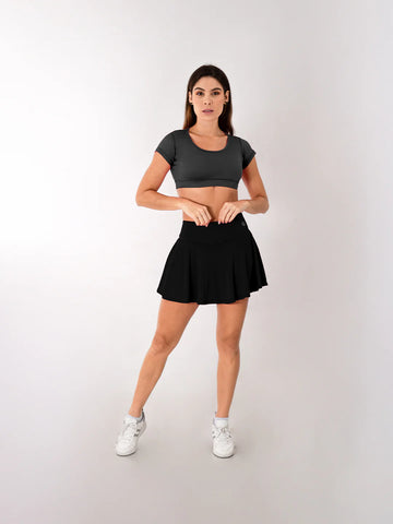 Falda short negra con biker integrado mujer deportiva TENFIT Colombia