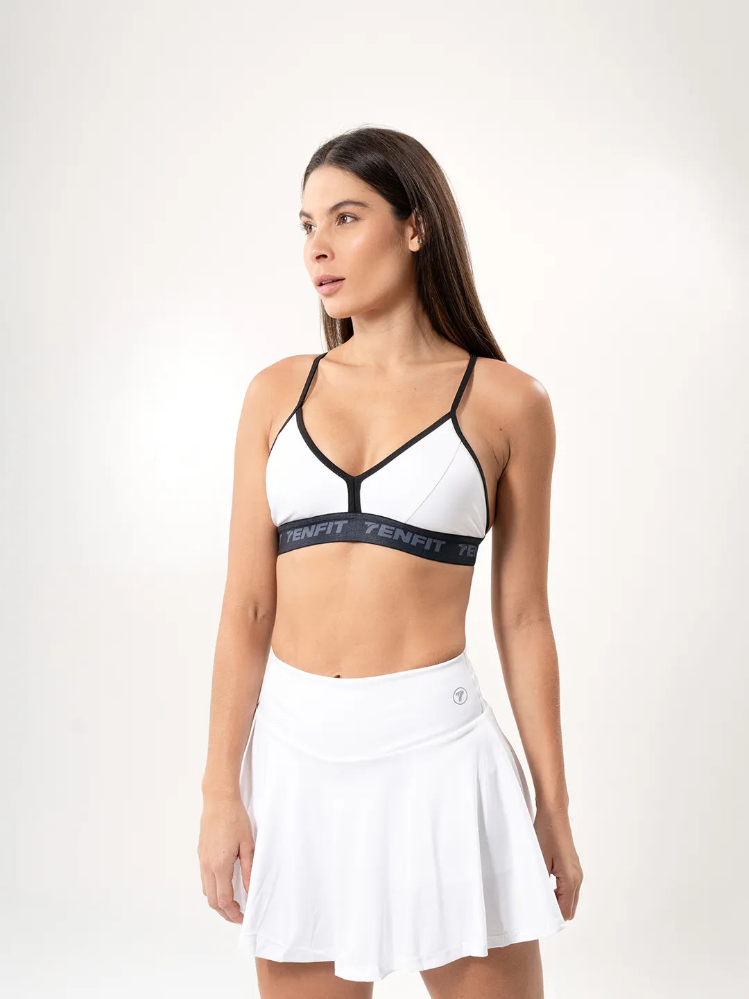Top deportivo blanco copa microfibra mujer TENFIT — frente