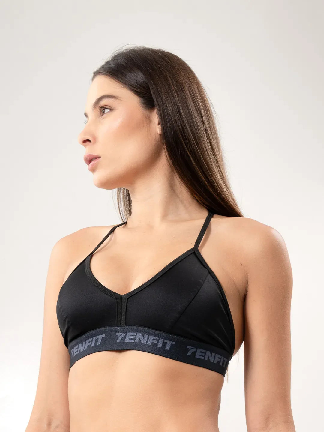Top deportivo negro con copa microfibra mujer TENFIT — frente