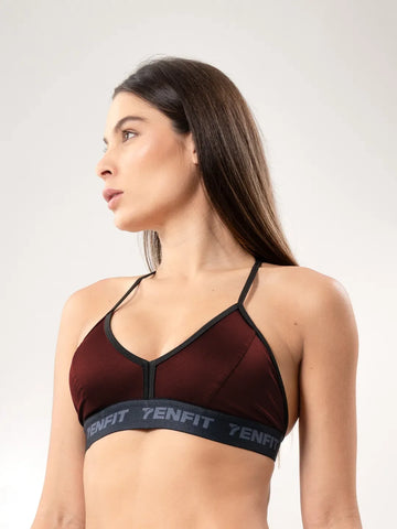 Top deportivo vinotinto oscuro copa microfibra mujer gym entrenamiento TENFIT
