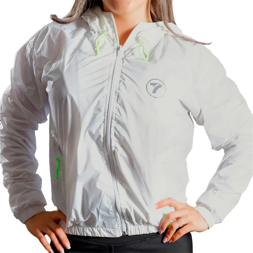 Chaqueta rompeviento blanca mujer TENFIT Sparta vista frontal