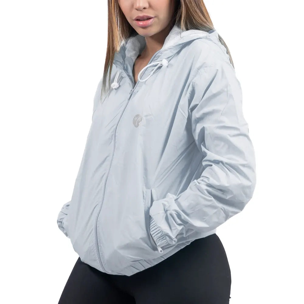 Chaqueta rompeviento gris claro mujer TENFIT Sparta vista frontal