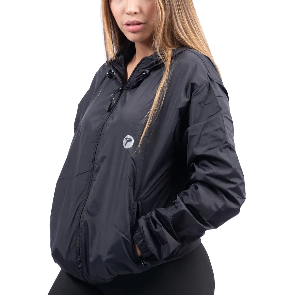 Chaqueta rompeviento negra mujer TENFIT Sparta vista frontal