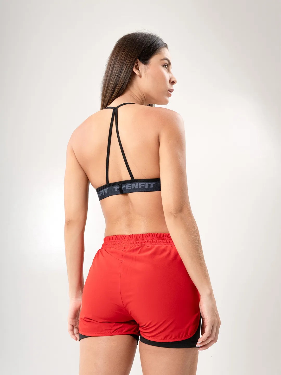 Short antifluido rojo licra interna vista atrás modelo - TENFIT deportivo