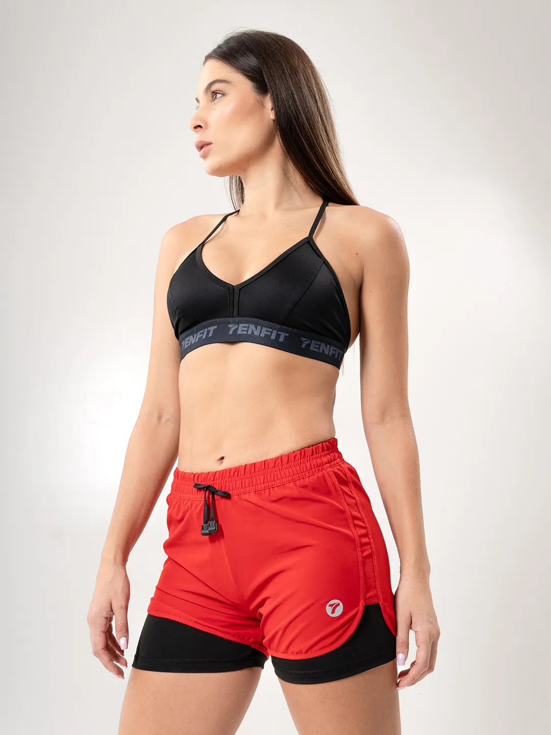 Short running rojo licra interna mujer TENFIT - vista lateral modelo