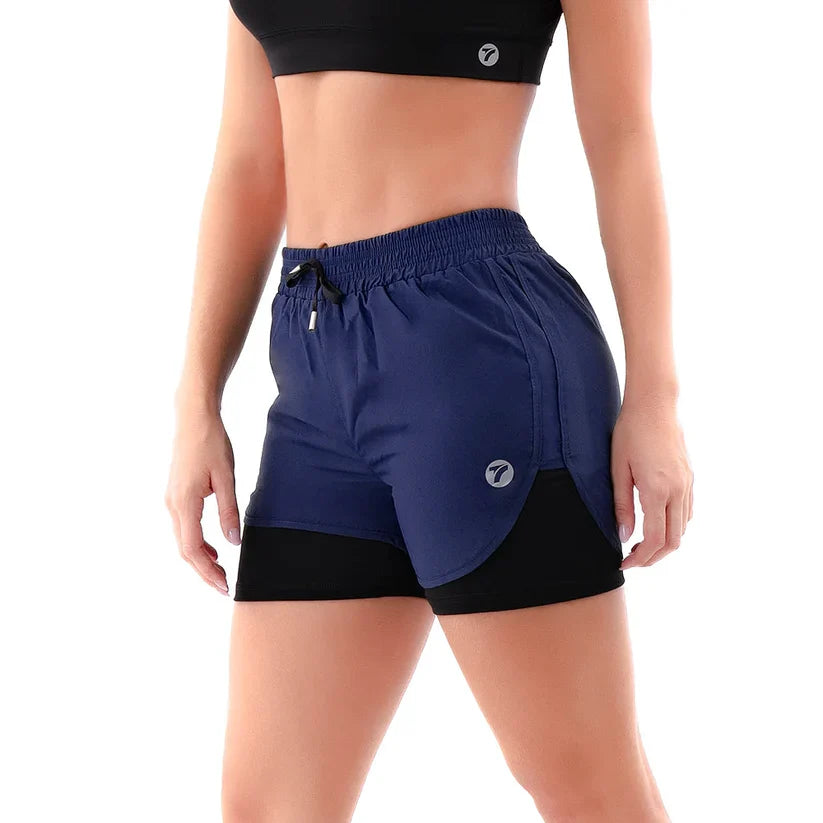 Short deportivo azul turquí antifluido para correr - vista lateral TENFIT