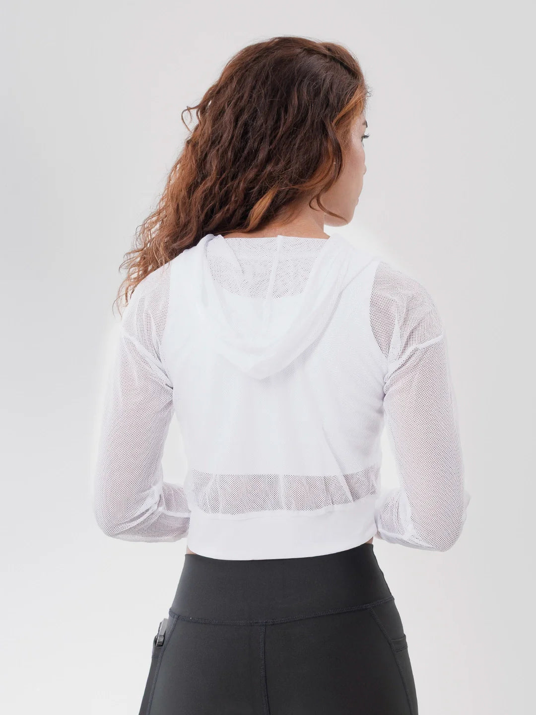 Buzo deportivo mujer blanco malla con capota TENFIT - vista frontal