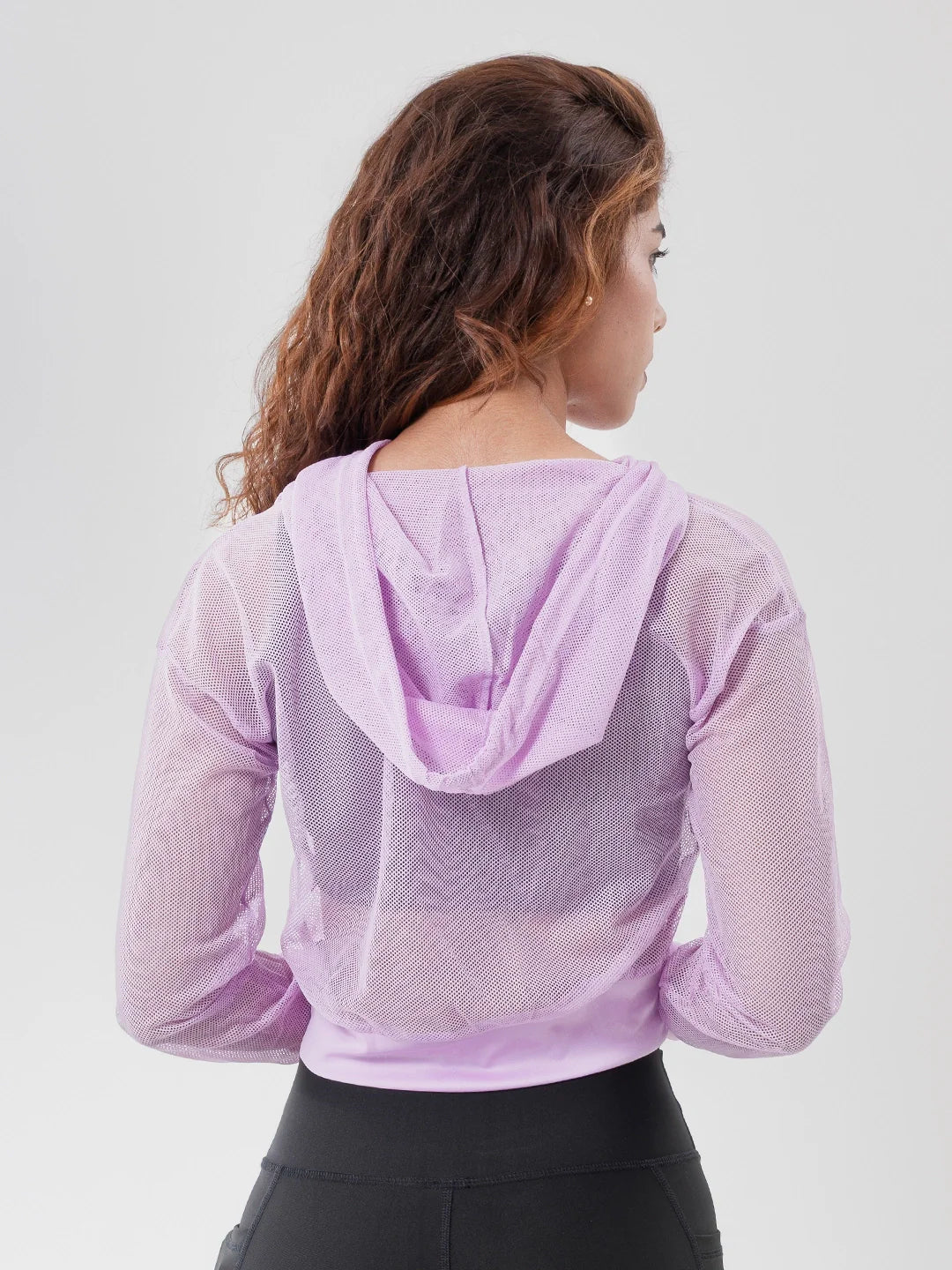 Buzo hoodie malla lila oscuro mujer TENFIT - vista posterior