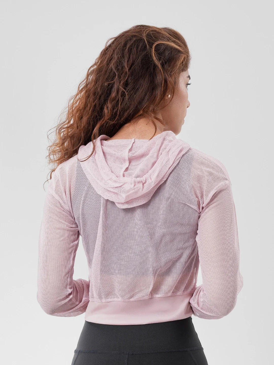 Buzo hoodie rosa claro malla mujer TENFIT - vista posterior