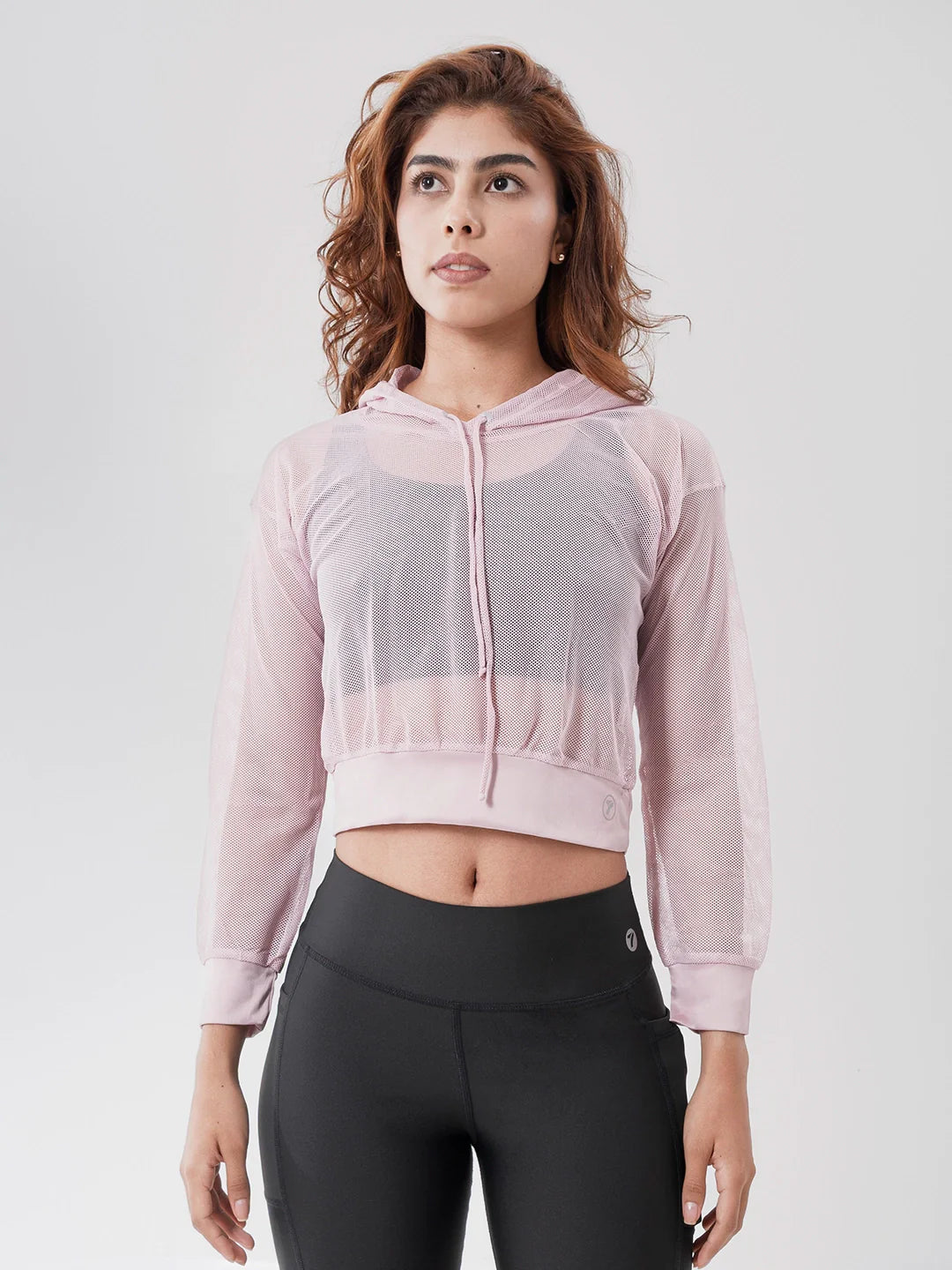 Buzo deportivo mujer rosa crep é malla con capota TENFIT - vista frontal