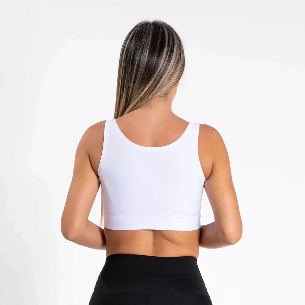 Top blanco banda elástica mujer entrenamiento TENFIT - vista trasera 2