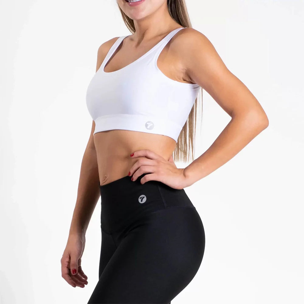 Top blanco lateral tela sin transparencias gym TENFIT