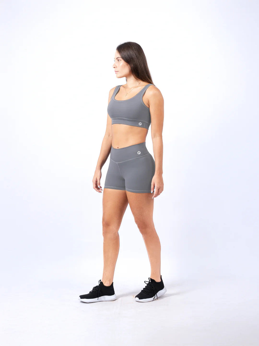 Top gris tela elástica 4 vías gym yoga Colombia TENFIT - vista lateral