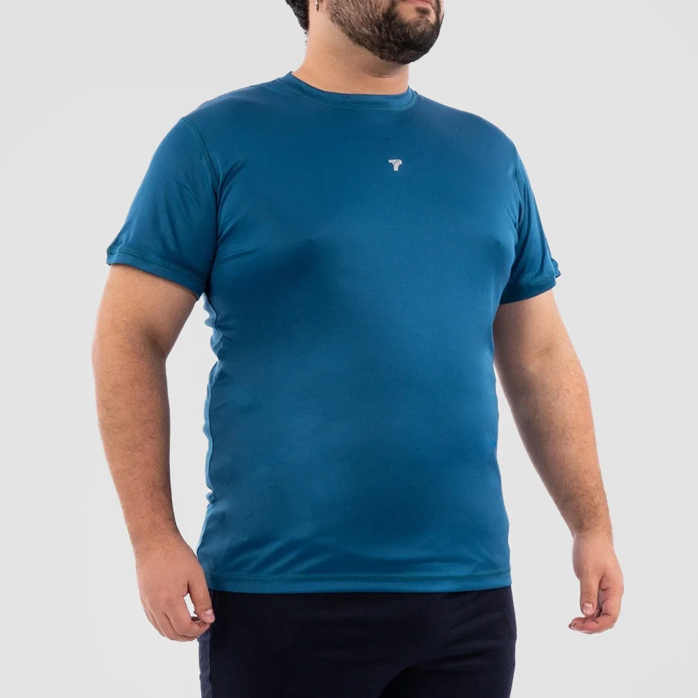 Camiseta deportiva plus size azul petróleo hombre gym TENFIT