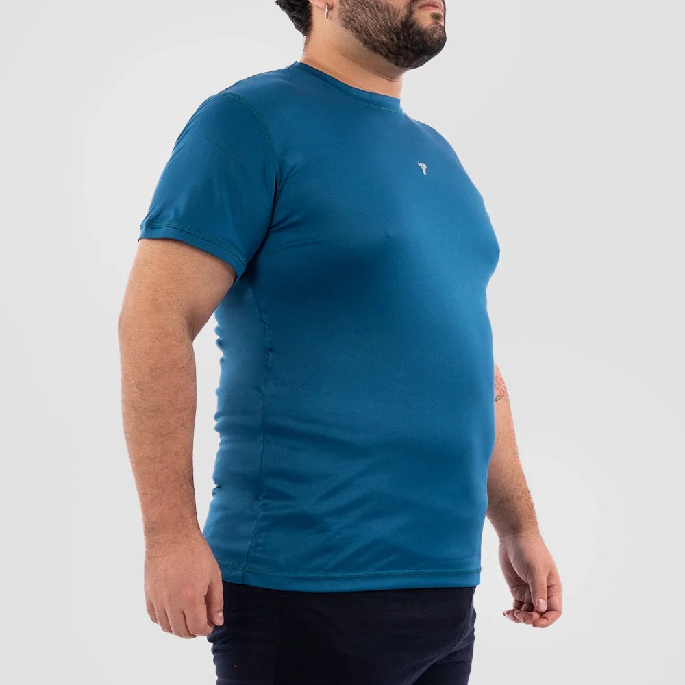 Camiseta talla grande azul petróleo tejido elástico 4 vías TENFIT