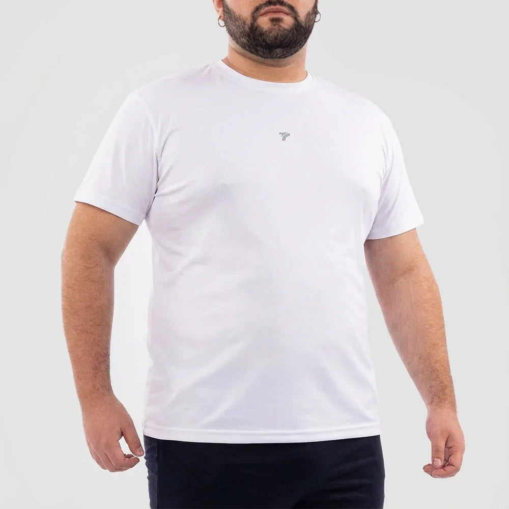 Camiseta deportiva plus size blanca hombre gym sin transparencia TENFIT
