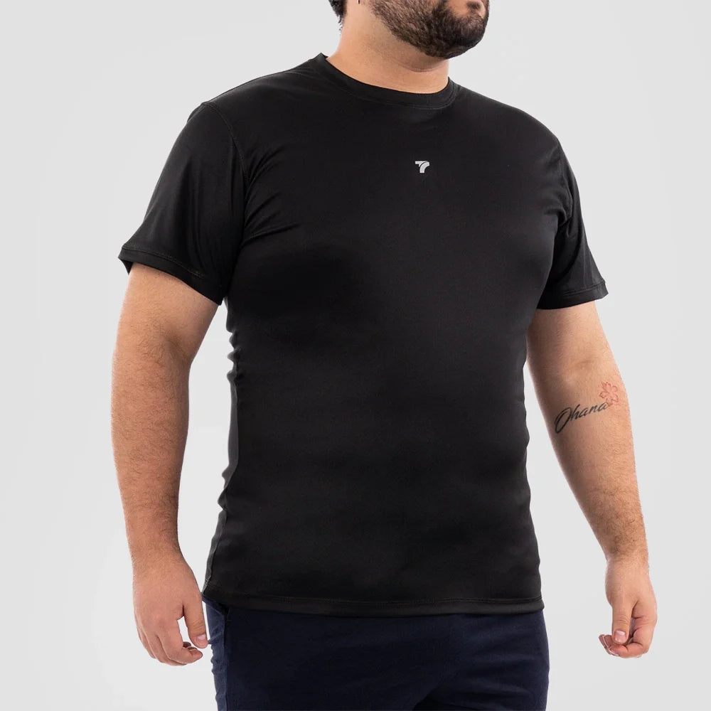 Camiseta deportiva plus size negra hombre gym compresión TENFIT