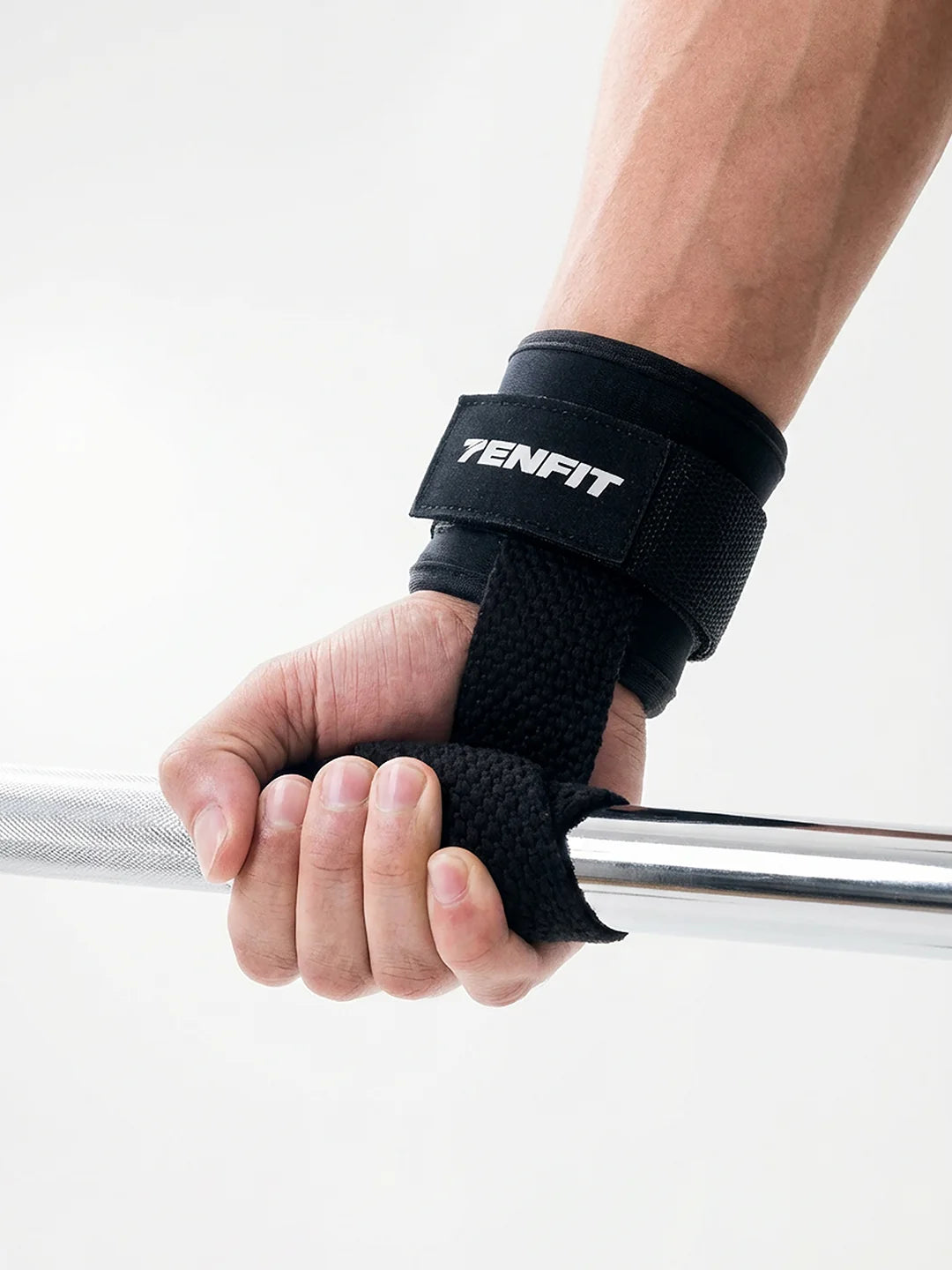 Straps deportivos negros TENFIT para levantamiento de pesas — vista frontal