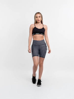 Short Deportivo de Mujer Media Pierna con Bolsillo Clásico – Gris Jaspe Oscuro