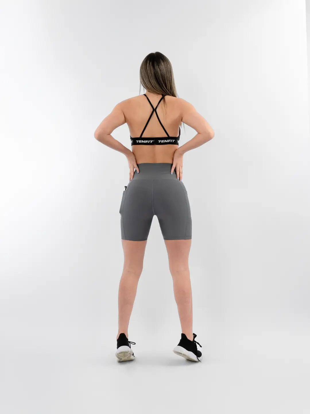 Short media pierna tejido elástico mujer gris oscuro entrenamiento — TENFIT