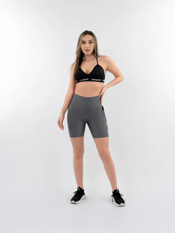 Short deportivo mujer media pierna gris oscuro — TENFIT