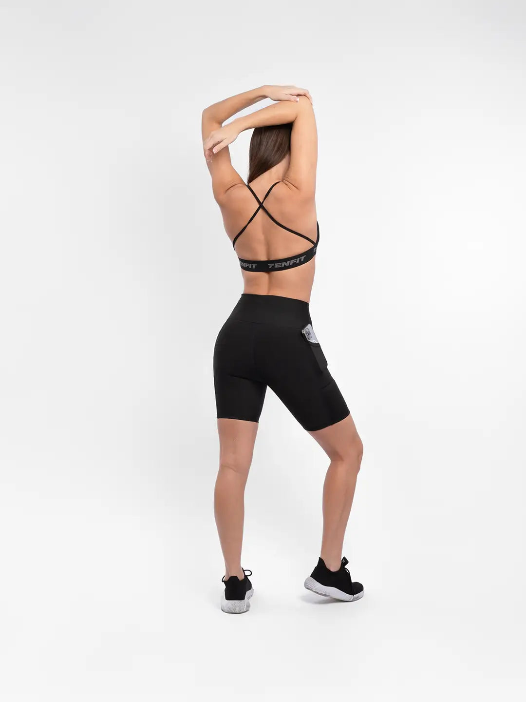 Short media pierna tejido elástico mujer negro entrenamiento — TENFIT