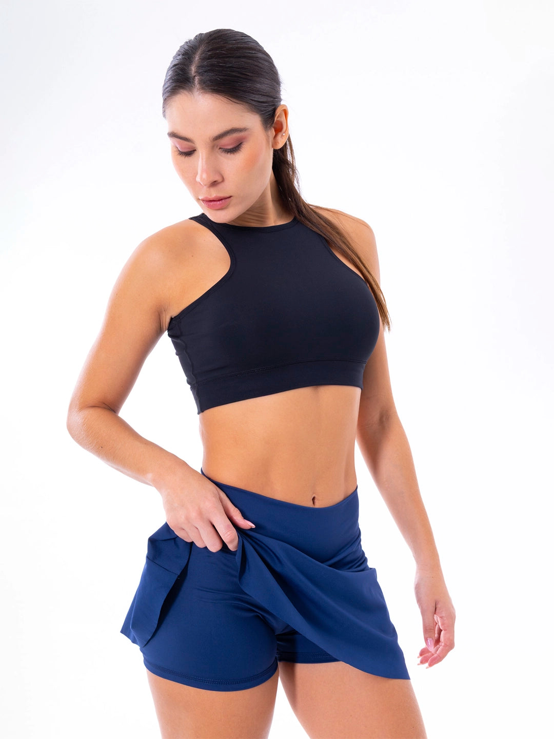 Falda skort azul turquí tela elástica 4 vías pádel TENFIT