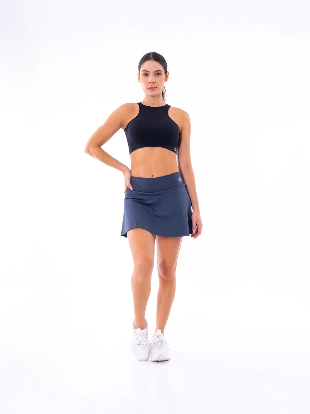 Falda corta gris oscuro con short interior tenis gym mujer TENFIT